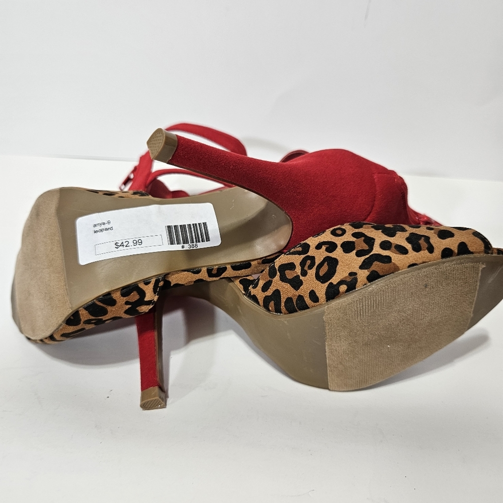 Liliana Leopard Print Double Strap, Peep Toe Stilettos Sexy Shoes Sz 7 - Picture 4 of 7
